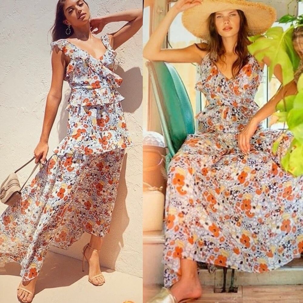 Alexis Jewell Vintage Blossom Floral Ruffle Maxi Dress